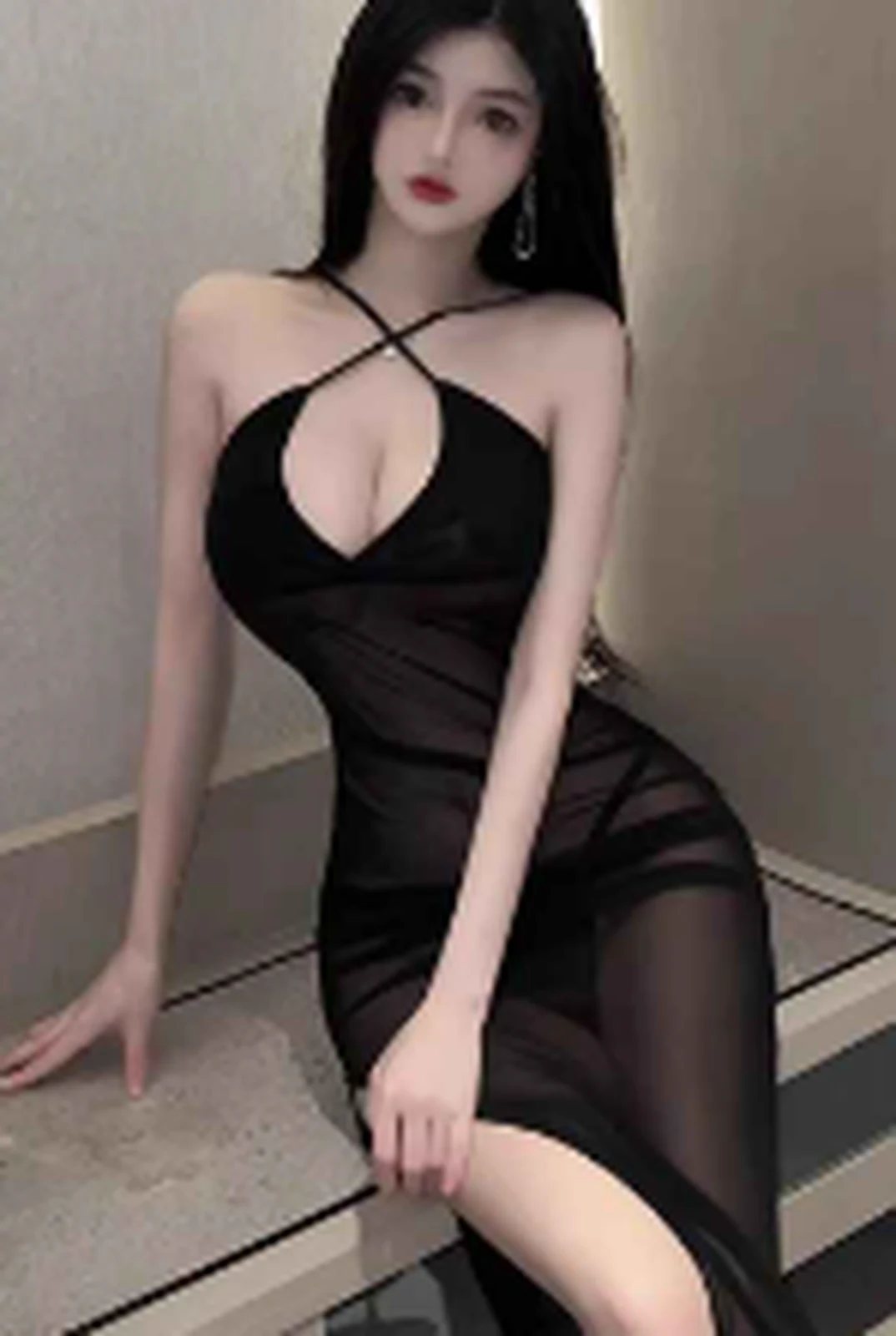 DF1182 black strap long skirt suit