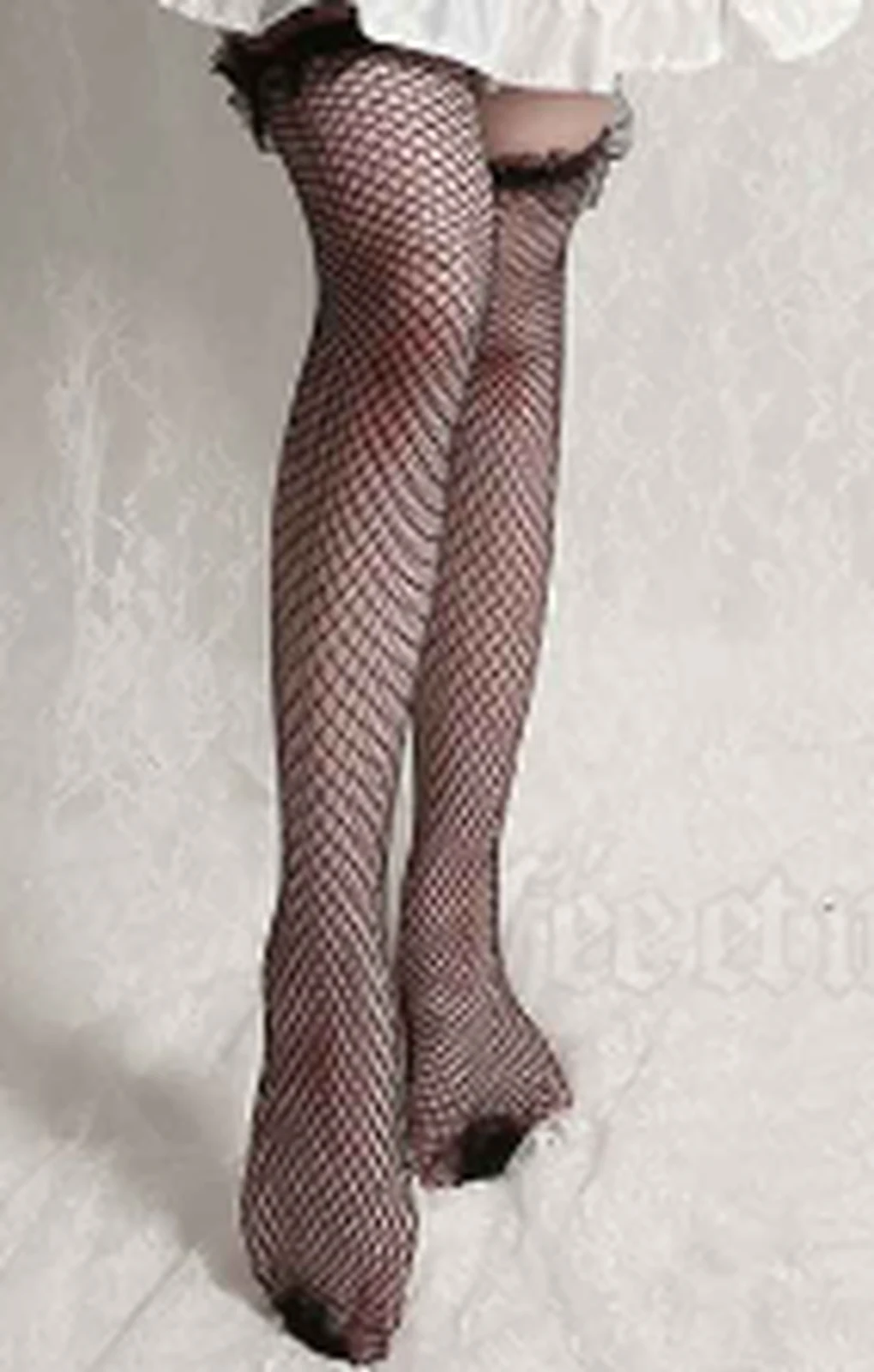 Feimu 7202 black sweet fungus lace long fishnet stockings