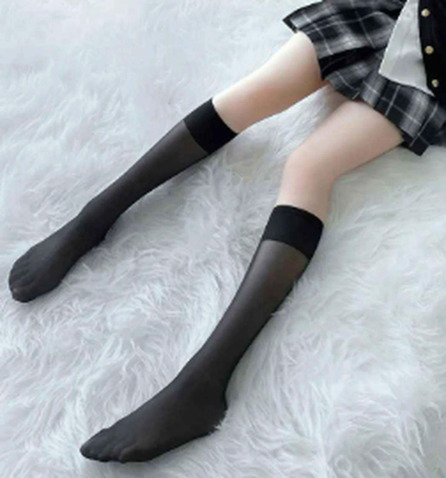 Feimu 7230 black solid color versatile wide-brim mid-calf stockings