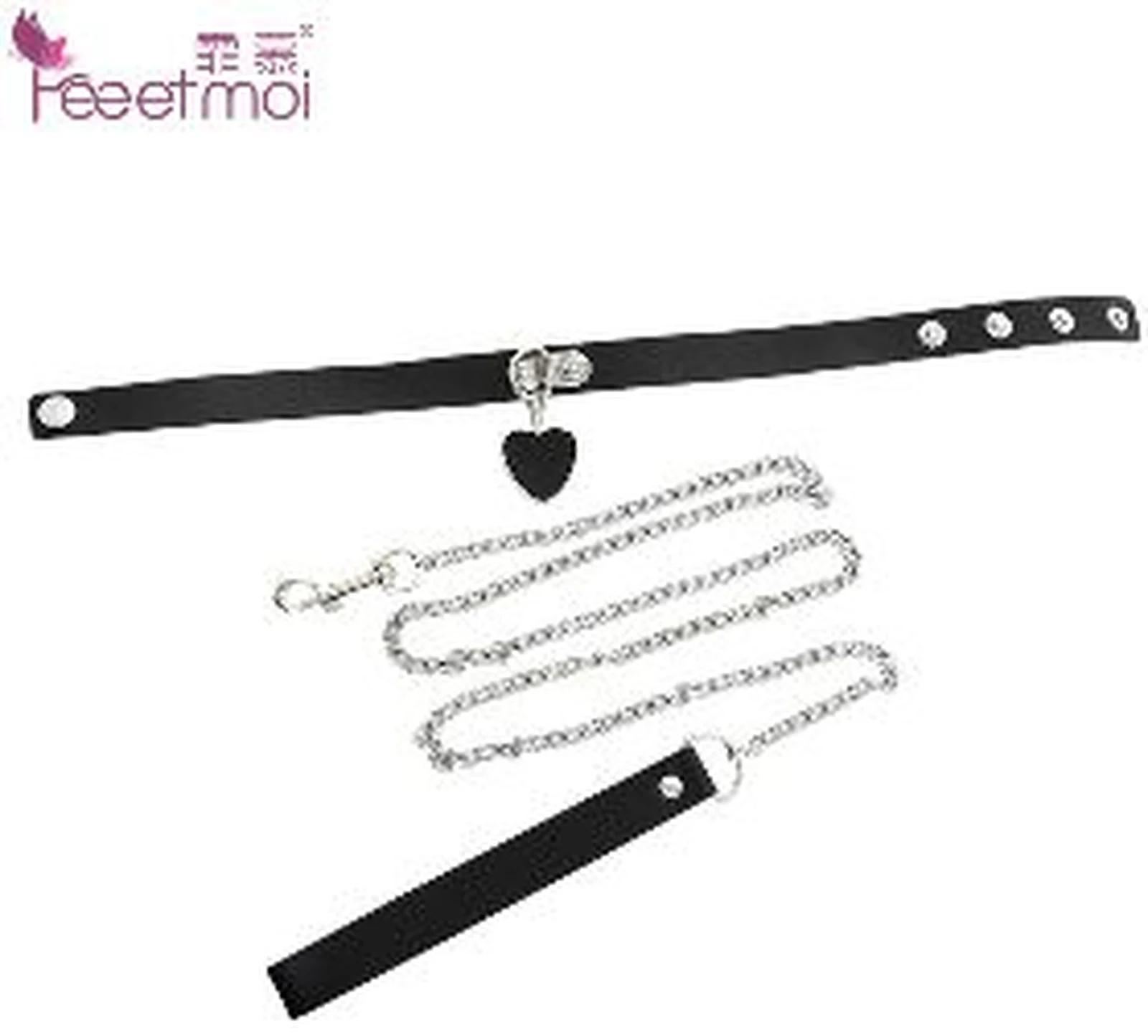 Feimu 7640 black PU leather collar leash