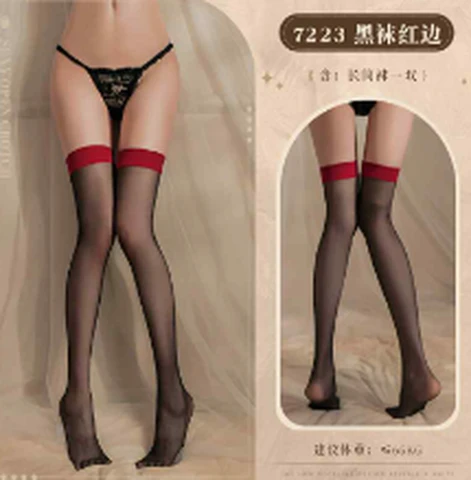 Feimu 7223 Black socks with red edges Contrast color stockings, photo 1