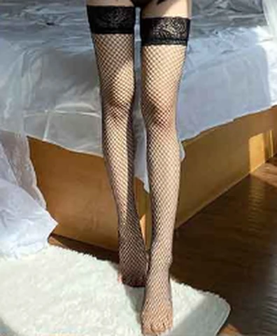 Feimu 7203 black lace mesh stockings, photo 1