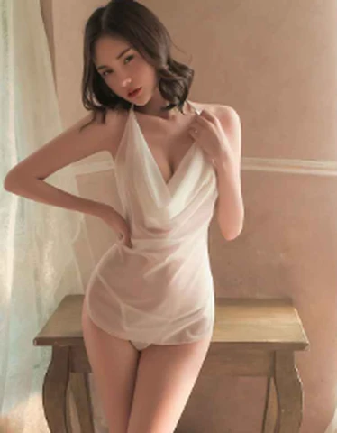Feimu 7770 white pile collar halterneck lace-up bellyband suit, photo 1