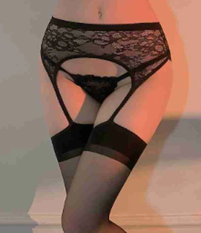 Feimure lace suspender socks 7365 black, photo 1
